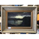 OIL ON CANVAS OF A BOAT AND SEA SCENE AT DUSK
