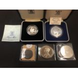 FIVE COMMEMORATIVE COINS IN PRESENTATION WALLETS AND BOXES