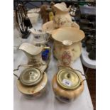 AN ASSORTMENT OF DEVON WARE ITEMS TO INCLUDE TWO BISCUIT BARRELS SOME A/F