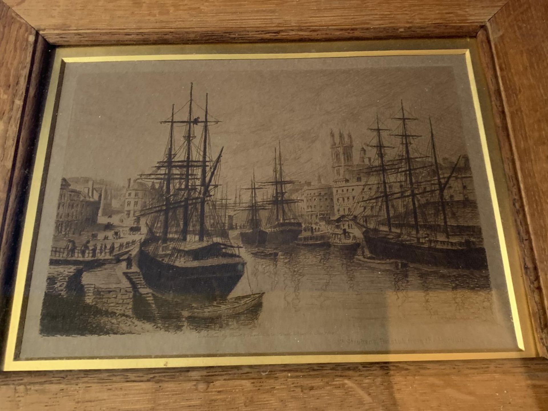 A 19TH CENTURY ETCHING BY J R HUTCHINSON OF BRISTOL DOCS - Image 2 of 3