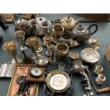 A LARGE COLLECTION OF PEWTER, CHROME AND SILVER PLATE WARE