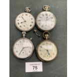 FOUR GENTLEMEN'S WHITE METAL POCKET WATCHES