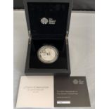 A 2013 SILVER PROOF FIVE OUNCE £10 COIN IN PRESENTATION BOX WITH CERTIFICATE