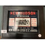 A WOODEN FRAMED ADVERTISING SIGN FOR THE NEW HUDSON CYCLE COMPANY LIMITED