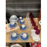 A QUANTITY TO INCLUDE BHS CUPS, SAUCERS AND PLATES AND FURTHER WINE GLASSES ETC.