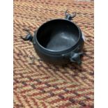 A PEWTER BULLS HEAD HANDLE ARTS AND CRAFTS BOWL