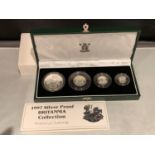 A BRITTANIA 1997 SILVER PROOF FOUR COIN SET - £2, £1, 50P & 20P IN PRESENTATION BOX WITH CERTIFICATE