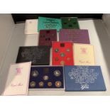 FOUR ROYAL MINT SEVEN COIN CUPRO NICKEL PROOF SETS IN PRESENTATION BOXES 1975, 1980, 1981 AND 1982