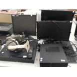 A SECURITY CAMERA, DELL MONITOR AND AN INSPIRE 16 CHANNEL, A LENOVO DISC PLAYER, TWO MONITORS,
