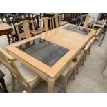 A BERNHARDT EXTENDING DINING TABLE (100x42" FULLY EXTENDED) WITH INSERTED GLASS TO TOP