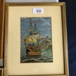 A GILT FRAMED BROCKLEHURST AND WHISTON SILK EMBROIDERY OF 'SAILING OF THE MAYFLOWER 1620'