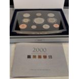 A 2000 ROYAL MINT TEN COIN CUPRO NICKEL SET IN PRESENTATION BOX WITH CERTIFICATE