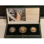A 2007 THREE COIN GOLD PROOF SET, DOUBLE SOVEREIGN, SOVEREIGN AND HALF SOVEREIGN IN WOODEN