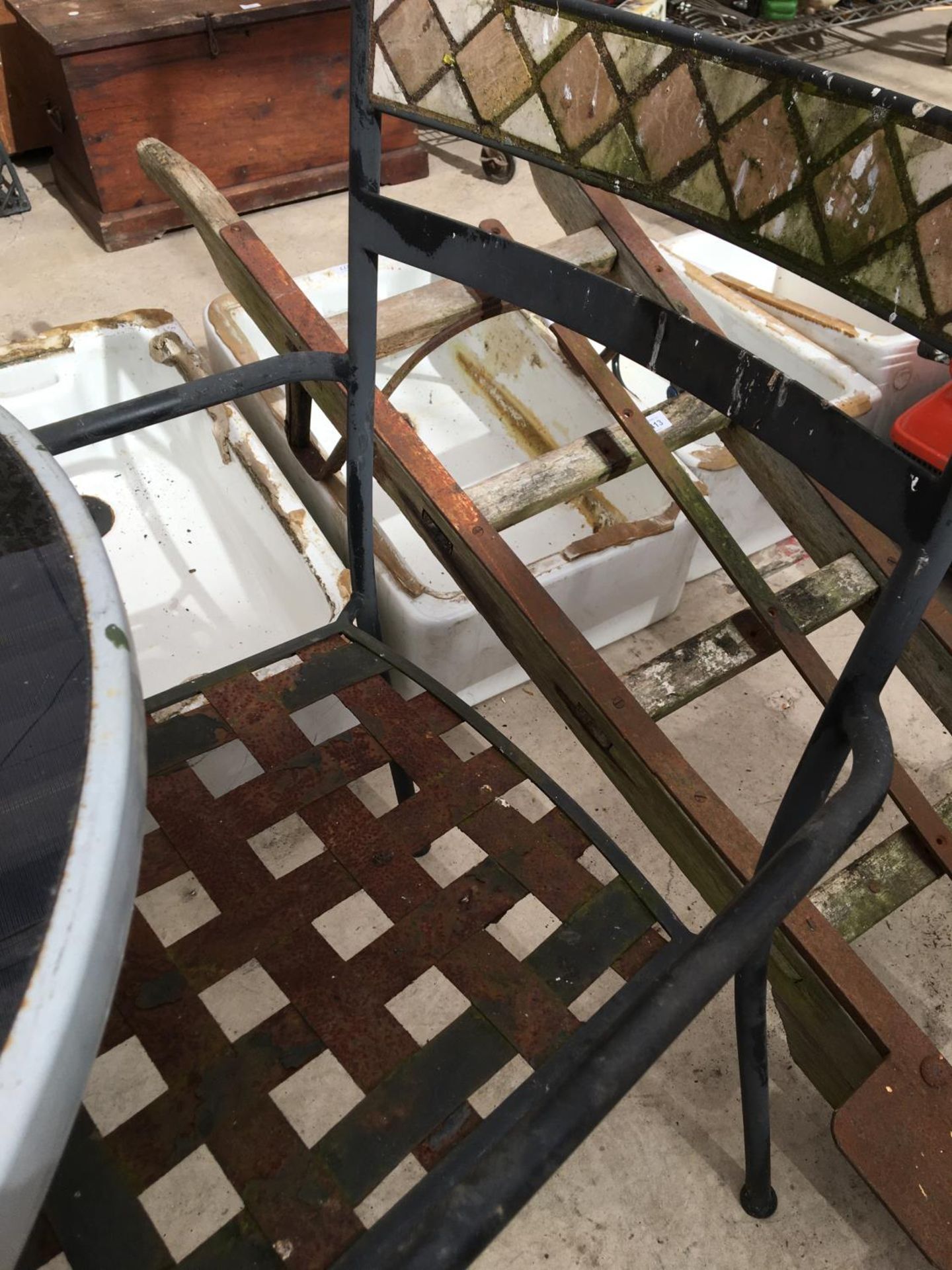 A BISTRO TABLE AND TWO CHAIRS, SOME RUST - Image 3 of 3