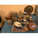 A LARGE QUANTITY OF WOODEN ITEMS TO INCLUDE SEVERAL HAND CARVED PIECES
