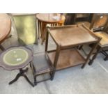 A WINE TABLE, BARLEYTWIST STOOL AND OAK TEA TROLLEY