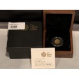 A ROYAL MINT 2008 ALDERNEY GOLD PROOF CONCORDE £1 COIN IN PRESENTATION BOX WITH CERTIFICATE