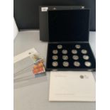 A SET OF 14 SILVER PROOF £1 COINS - THE 25TH ANNIVERSARY OF THE £1 COIN IN PRESENTATION BOX WITH