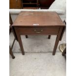 A 19TH CENTURY MAHOGANY DROP-LEAF TABLE OF SMALL PROPORTIONS WITH SINGLE DRAWER