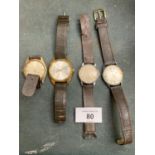 FOUR GENTLEMEN'S WATCHES WITH LEATHER STRAPS