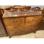 A 19TH CENTURY MAHOGANY AND CROSSBANDED CHEST OF TWO SHORT AND TWO LONG DRAWERS, 42" WIDE
