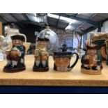 FOUR ROYAL DOULTON TOBY JUGS INCLUDING, 'OLD CHARLIE', 'HAPPY JOHN', 'TONY WELLER' AND 'HONEST