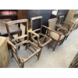 FOUR VARIOUS ELBOW CHAIRS (STRIPPED OF ALL UPHOLSTERY)