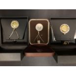 TWO DANBURY MINT GOLD PLATED SIXPENCE PENDANTS AND A BIRMINGHAM MINT 925 SILVER PENDANT