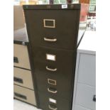 AN ART METAL STEEL OFFICE FURNITURE LONDON FOUR DRAWER FILING CABINET WITH BRASS HANDLES