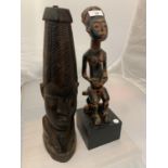 A HEAVY ASHANTI LADY LAMP BASE AND A TERRACOTTA FERTILITY FIGURE