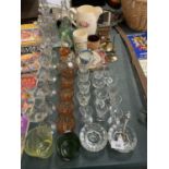 A LARGE SELECTION OF GLASS ITEMS TO INCLUDE SOME BRASS AND CERAMICS ETC