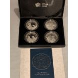 A BRITTANIA 2003 SILVER PROOF FOUR COIN SET, THREE 5 DOLLAR AND ONE 2 DOLLAR IN PRESENTATION BOX