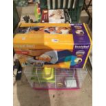 A RODENT CAGE AND CONTENTS, CAT/SMALL DOG CARRIER, READY BED AND FLEECE BLANKET