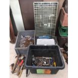 A LARGE QUANTITY OF NAILS, HAND TOOLS AND A TILE CUTTER