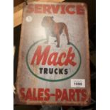 A METAL VINTAGE STYLE MACK TRUCKS SALES PARTS SERVICE SIGN 20CM X 30CM