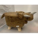 A GOOD QUALITY BROWN DINOSAUR WITH HORNS ANIMAL FAUX LEATHER FOOTSTOOL