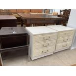 TWO BEDSIDE CABINETS AND A LEATHER STYLE TABLE