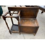 AN EARLY 20TH CENTURY OAK FOUR DIVISION STICK STAND/SEAT WITH LIFT-UP LID