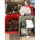 FOUR PLASTIC BOXES WITH CONTENTS TO INCLUDE SPANNERS, ETC.