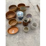 A PORTMEIRION STORAGE JAR AND VARIOUS STONEWARE AND TREEN ITEMS