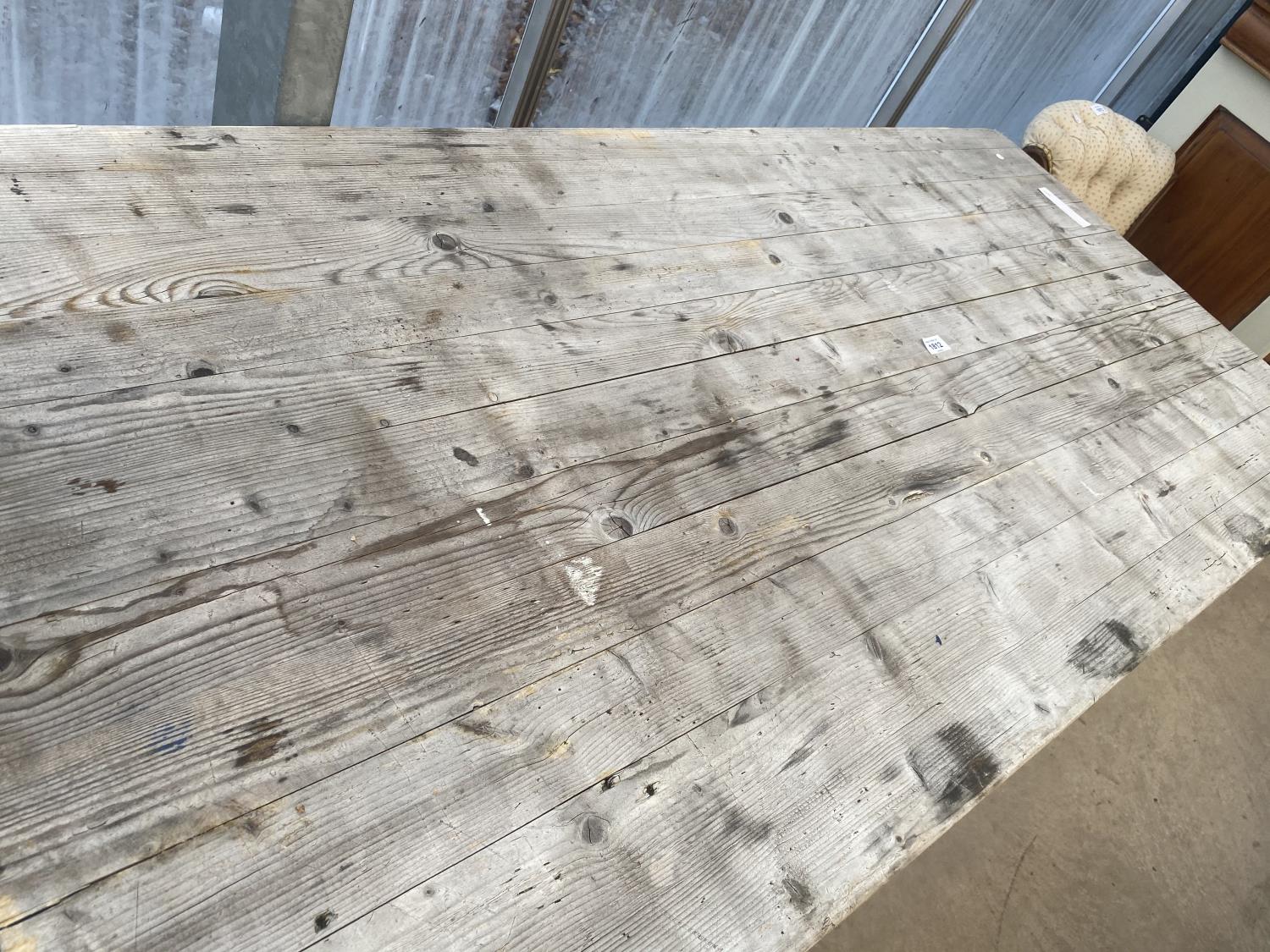A WEATHERED PINE REFECTORY DINING TABLE, THE TOP 60x28" - Image 2 of 3