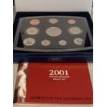 A 2001 ROYAL MINT TEN COIN CUPRO NICKEL SET IN PRESENTATION BOX WITH CERTIFICATE
