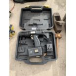 A 12 VOLT CORDLESS DRILL WITH BATTERY BUT NO CHARGER AND WOOD PLANE