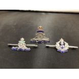 THREE SILVER MILITARY PIN BADGES