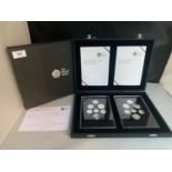 A BOXED TWO SETS OF SEVEN SILVER PROOF 2008 MINTAGE DECIMAL COINAGE IN PRESENTATION BOX WITH