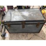 A LARGE VINTAGE TRAVEL TRUNK