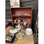 ROYAL DOULTON BOWLS, ITALIAN GLASS CAKE STAND, STAINLESS STEEL WARE ETC.