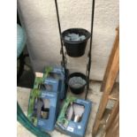 FOUR NEW AND BOXED BULB PLANTER SETS AND A TWO TIER SMALL METAL PLANTER
