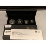 A BRITTANIA 2009 SILVER PROOF FOUR COIN SET - £2, £1, 50P & 20P IN PRESENTATION BOX WITH CERTIFICATE