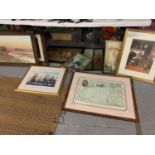 A COLLECTION OF FRAMED ARTWOTK TO INCLUDE 'BATTLE OF TRAFALGAR' SIGNED BY DAVID CARTWRIGHT